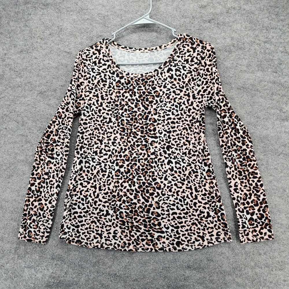 24/7 Maurices Shirt Womens Small Long Sleeve Brown Cheetah Casual